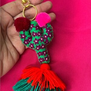 Handmade Colorful Cactus Keychain with Pom Poms
